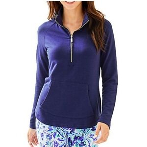 Lilly Pulitzer True Navy Blue Edgewater Popover Half Zip Long Sleeve Top - XXS